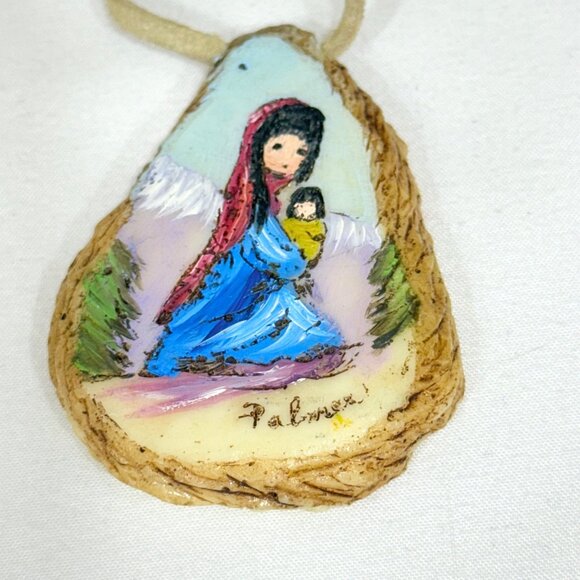 Southwestern Necklace/Pendant Mother and Baby - Hand Painted on Wood - Signed - Picture 3 of 8